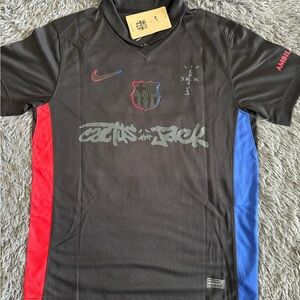 Nike Black Soccer Jersey with Red and Blue Stripes